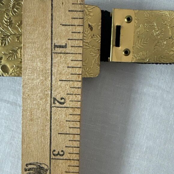 Vintage Embossed Brass Coin Belt – Floral Etched Metal with Elastic Back - Picture 14 of 16